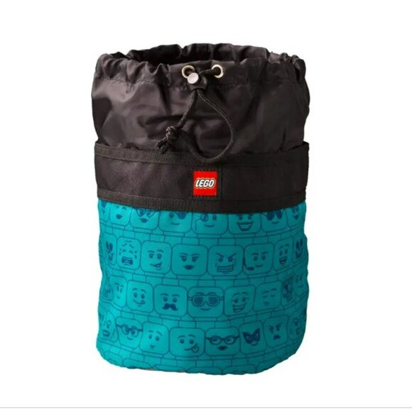 LEGO Cinch Heat Print Black Teal Character Bucket Halloween Drawstring Bag NEW - Picture 1 of 10